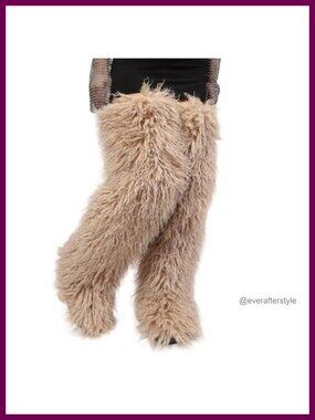 Faux Fur Over the Knee Thigh High Flat Boots Slip-On Winter